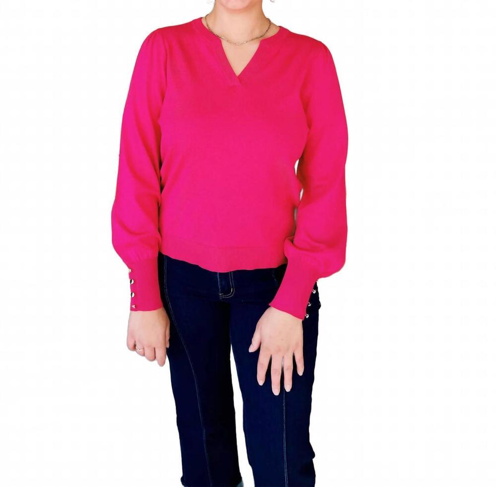 NEW COCO Y CLUB vivian v-neck sweater in hot pink